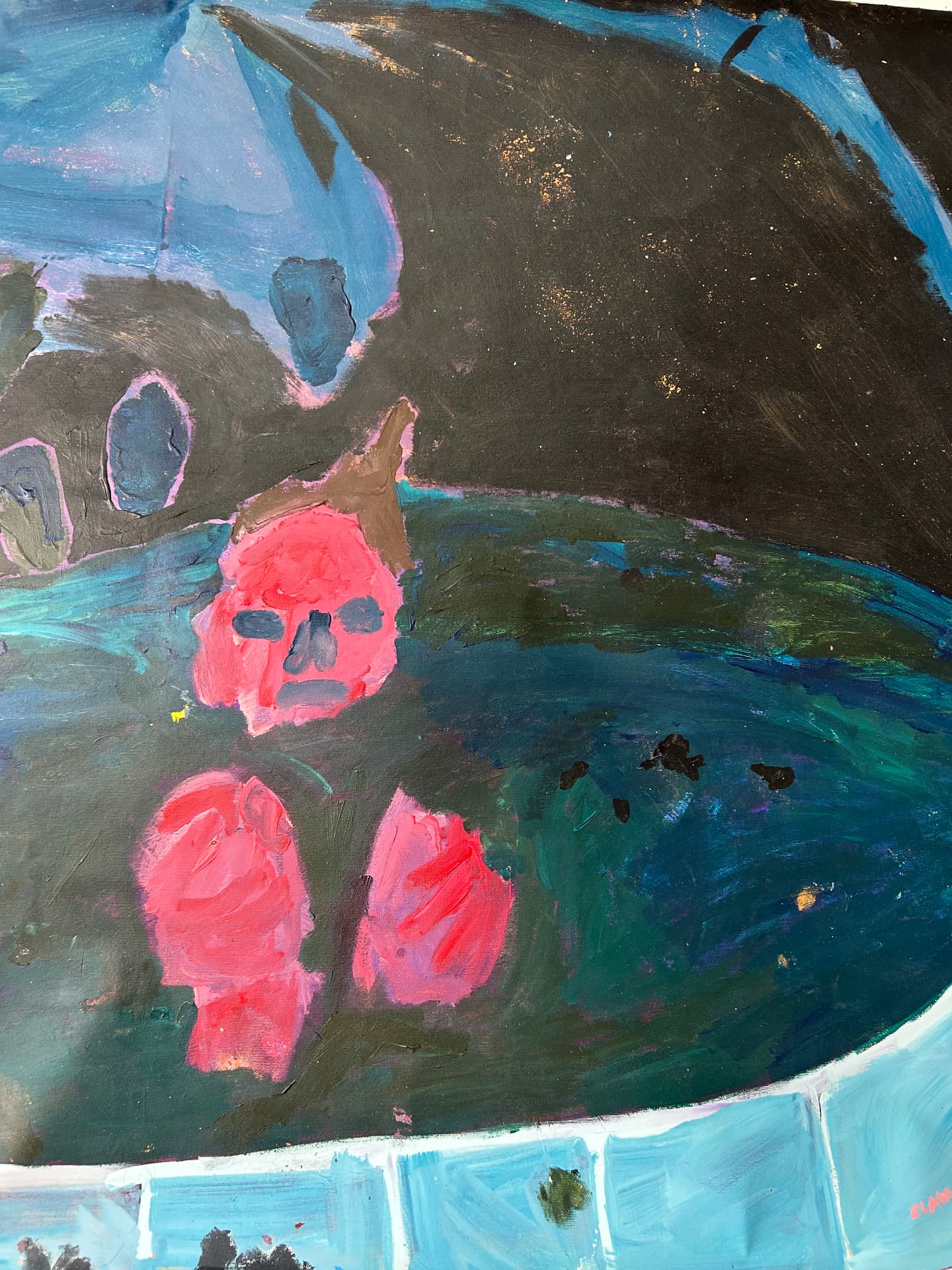 Badezeit, Acrylic on canvas, 102 × 164 cm – detail