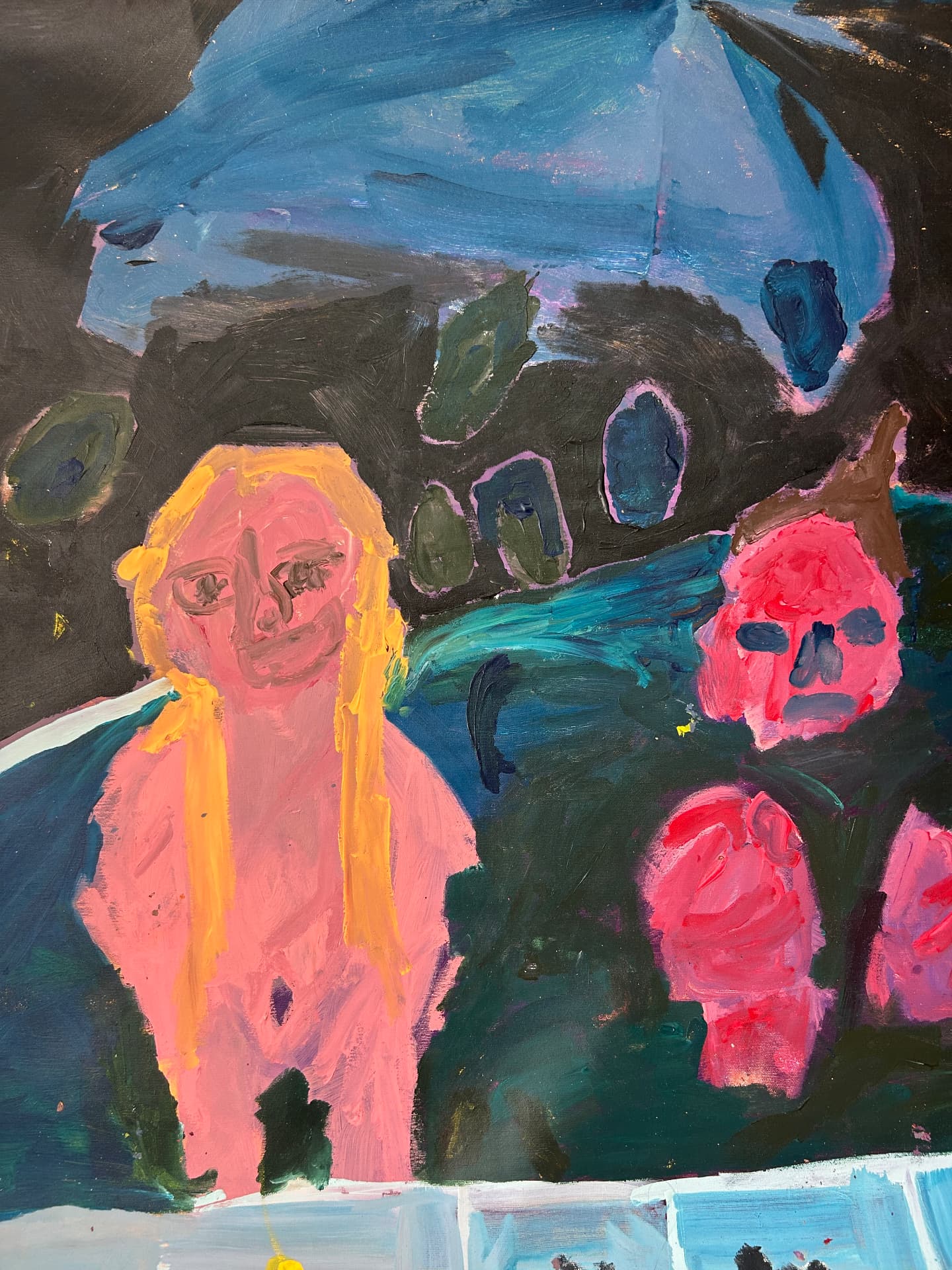 Badezeit, Acrylic on canvas, 102 × 164 cm – detail
