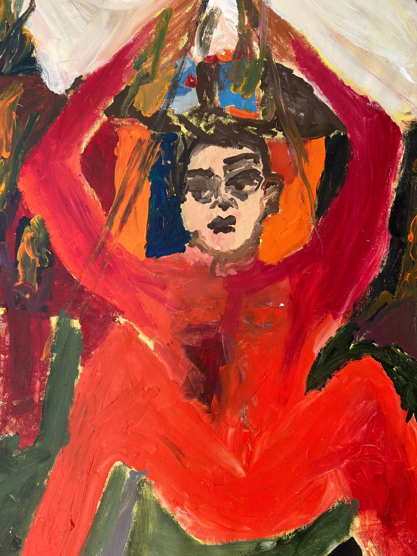 Brennendes Haus, Acrylic on canvas, 100 × 164 cm – detail
